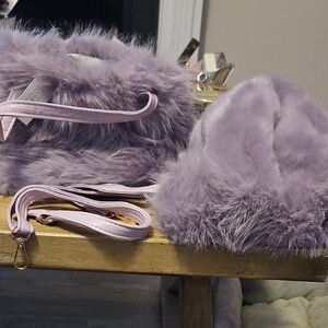 Lavender Faux Fur Women's Hat and Handbag